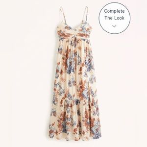 Abercrombie & Fitch Crinkle Textured Ruched Maxi Dress in Cream Floral